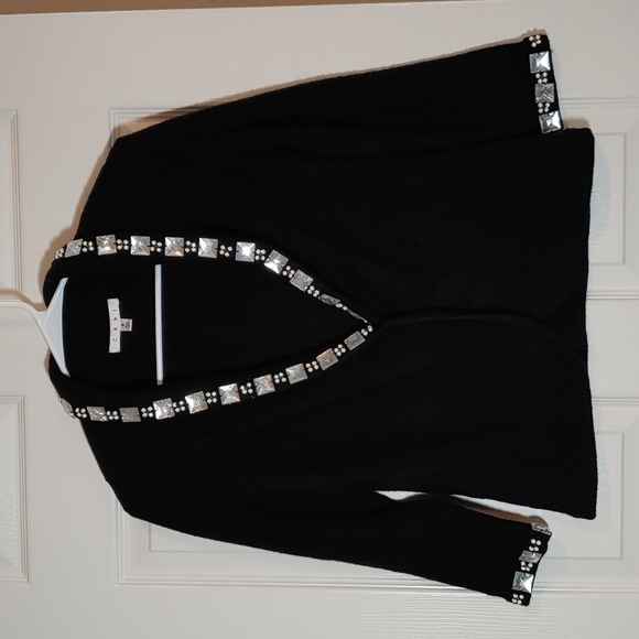 Cabi Black Rhinestone Embellished Beaded Knit Sweater Blazer Shrug Size S - Picture 1 of 8